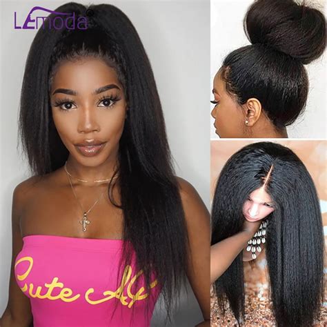 Kinky Straight Wig Glueless Lace Front Human Hair Wigs Pre Plucked