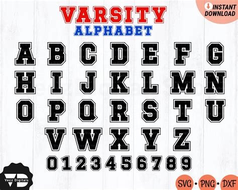 Varsity Alphabet Font Svg Sports Jersey Numbers Svg Baseball Etsy