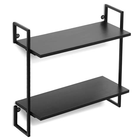 Americanflat Black Floating Wall Shelves 2 Tiered Wall Mounted