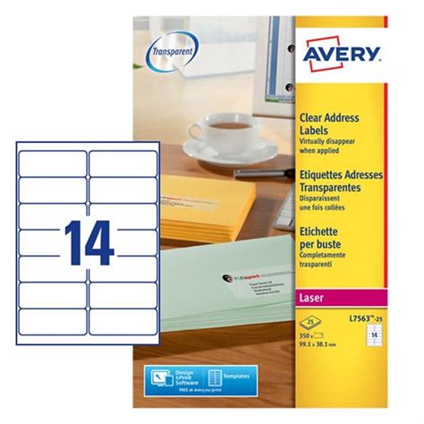 Buy Avery Clear Address Labels Self Adhesive Laser L7563 25 991 X