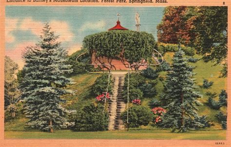 Vintage Postcard 1930s Entrance Barneys Mausoleum Forest Park