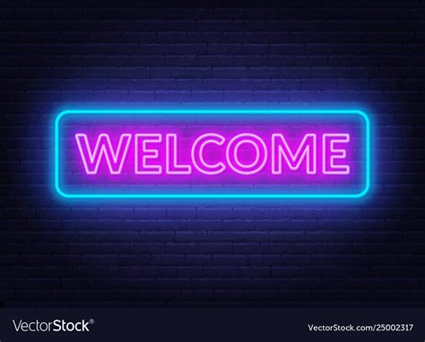 Neon Sign Welcome On On Brick Wall Background Vector Image