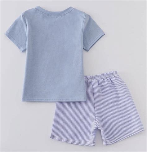 2 Piece Blue Crab Embroidered Boys Outfit Set