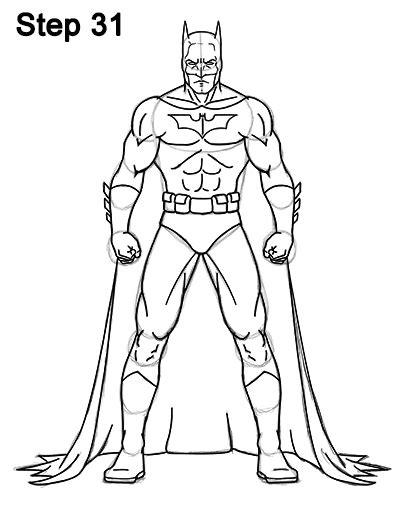 The batman drawing that is shown above is showing the superhero standing and looking straight. How to Draw Batman (Full Body)