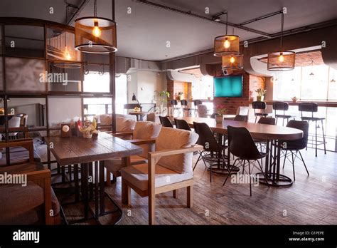 Modern European Cafe Interior In Downtown Stock Photo Alamy