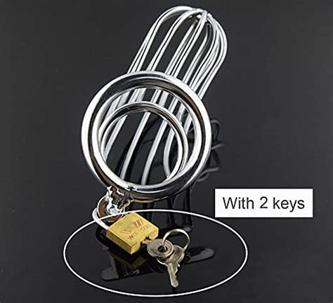 uleade male chastity device cock cage premium metal silver locked cage sex toy for men 3 rings