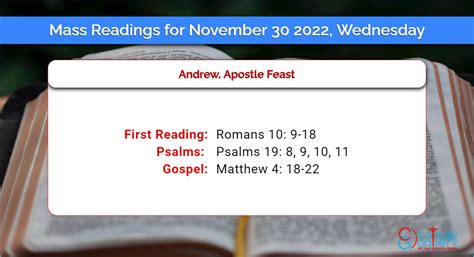 Daily Mass Readings For Wednesday 30 November 2022 Catholic Gallery