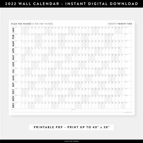 Printable 2022 Wall Calendar Digital Pdf Instant Download Etsy In
