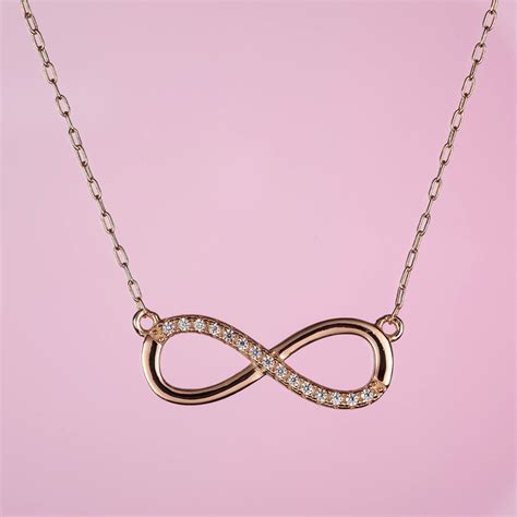Rose Gold Infinity Necklace With Cubic Zirconia Rose Gold Etsy Uk