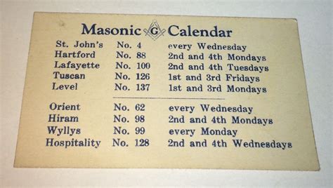 Antique Victorian American Masonic Calendar Fraternal Card Connecticut