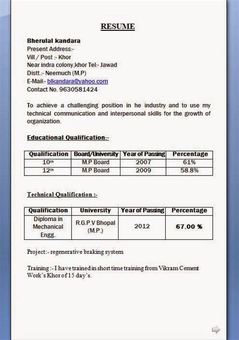 Mechanical engineer resume example ✓ complete guide ✓ create a perfect resume in 5 minutes using our resume examples & templates. Mechanical Diploma Resume Format For Freshers Latest ...