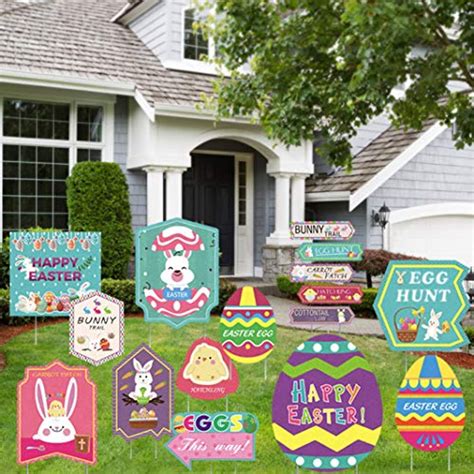 12 Pieces Easter Bunny And Egg Yard Decorations Outdoor Easter Lawn
