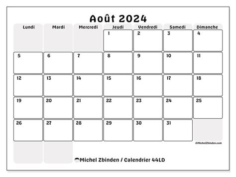 Calendrier Août 2024 44ld Michel Zbinden Lu