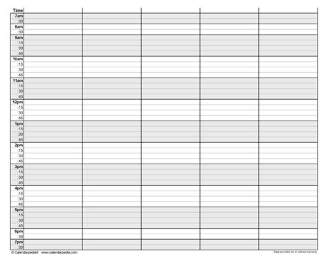 Hourly Calendars In Microsoft Word Format 20 Templates