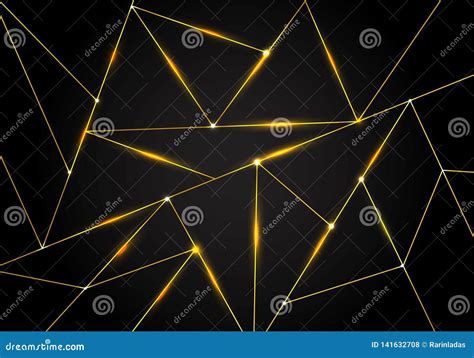 Luxury Polygonal Pattern And Gold Triangles Lines With Lighting On Dark