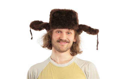 Smiling Russian Man In Cap With Ear Fl Stock Image Image Of Person