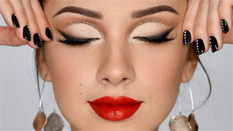 RED LIPSTICK GLITTER Holiday Glam Makeup Tutorial YouTube