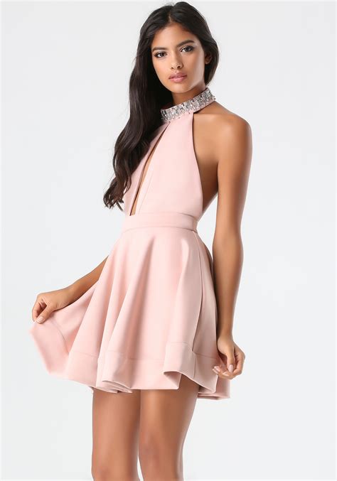 lyst bebe embellished halter dress in pink
