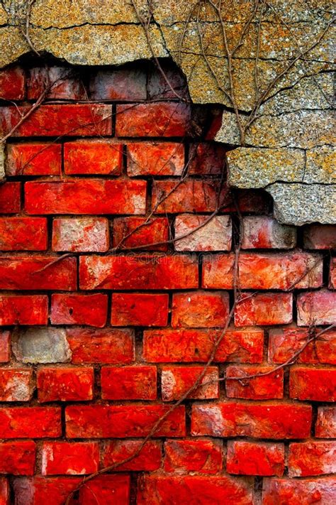 Old And Damaged Plaster On Red Brick Wall Stock Photo Image Of Gray