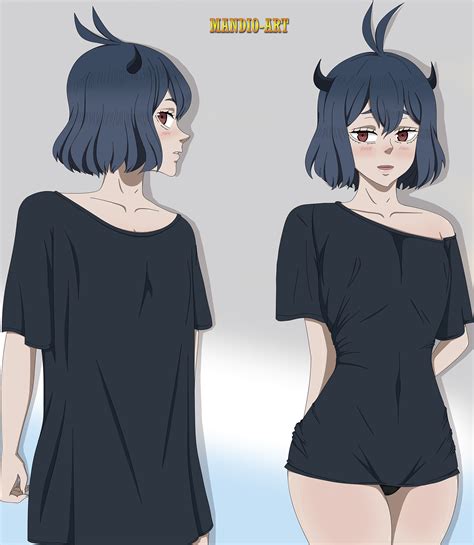 Rule 34 Black Clover Black Hair Black Panties Black Shirt Blush Horns Mandio Art Red Eyes