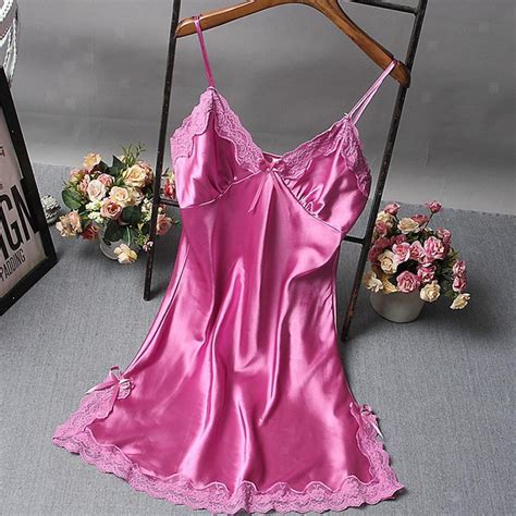 Satin Nightgown Sexy Lingerie Lace Bowknot Chemises Slip Dress For Womens Ebay