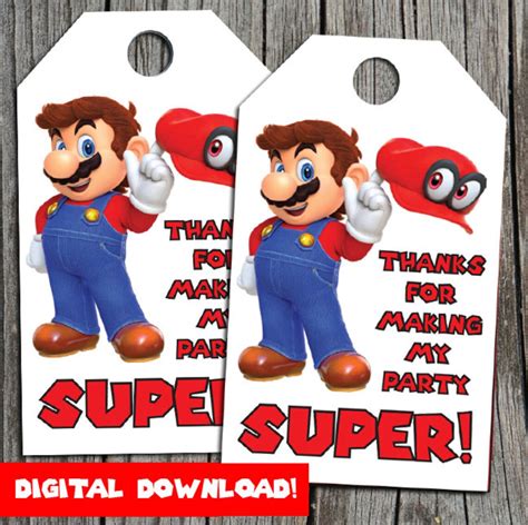 Super Mario Odyssey Thank You Tags Mario Party Cappy Etsy