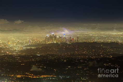 Los Angeles Foggy Night Aerial Cityscape Skyline View Photograph By