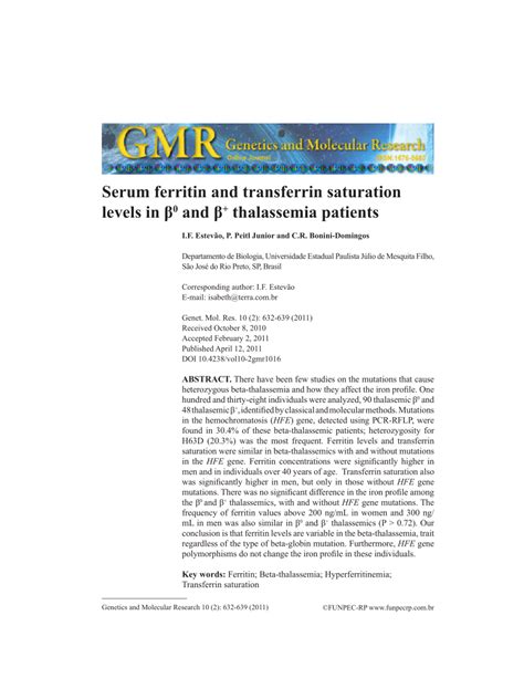 Serum Ferritin And Transferrin Saturation Levels In And