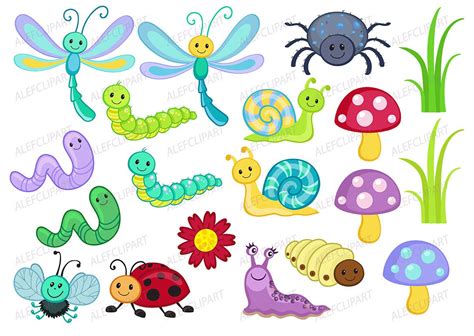 Bugs Clipart Happy Bugs Clipart Coloring Clipart Set