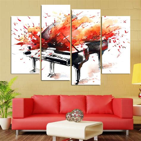 Colorful Piano Abstract Art Music Framed 4 Piece Canvas Wall Art Paint