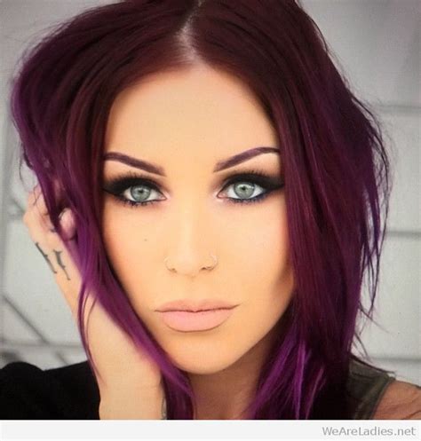 The two colors just look so pleasant and admirable together, and this look. Purple hair color and blue eyes
