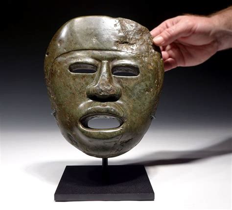 Museum Class Unusually Large Pre Columbian Serpentine Stone Mask Of Life Size Proportions Intact