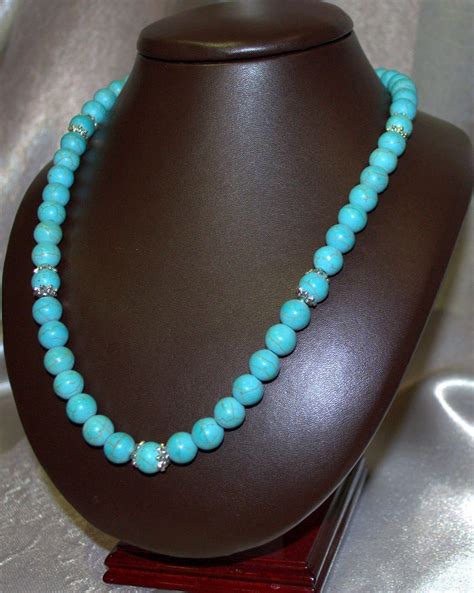 Genuine Blue Turquoise Necklace Gemstone Beaded Woman S Etsy