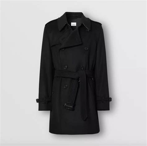 Burberry Wool Cashmere Trench Coat With Leather Collar And Details 46