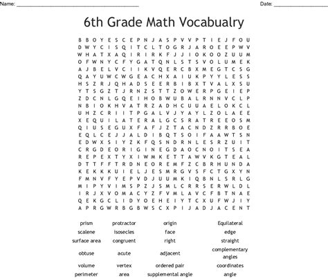 6th Grade Math Vocabualry Word Search Wordmint