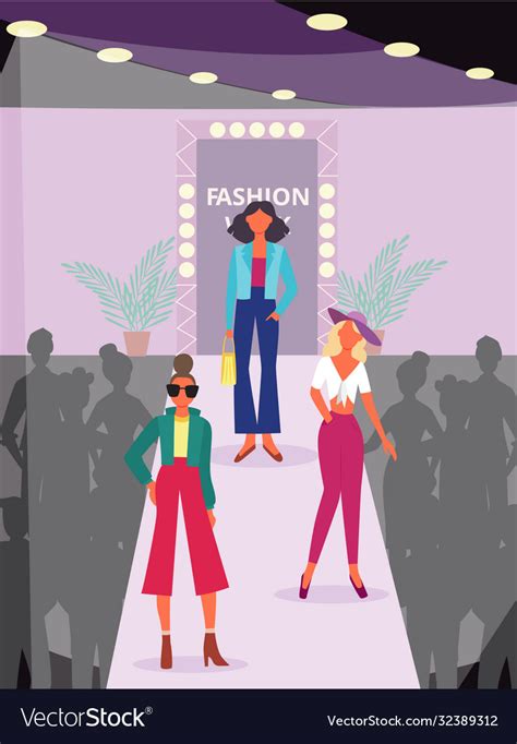 Fashion Show Poster With Cartoon Model Women Vector Image