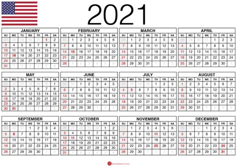 Download Free Printable Calendar 2021 🇺🇸