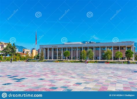 View Of The Palace Of Culture On Skanderbeg Square In Tirana Albania