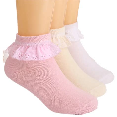 Buy 2018 Girls Cozy Vintage Lace Ruffle Frilly Ankle Socks Girls Lace Socks