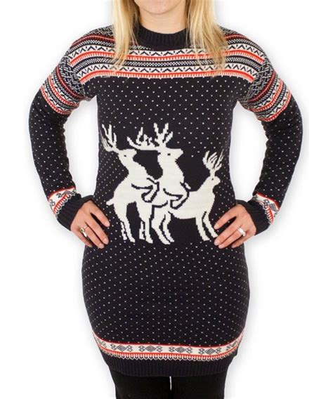 Ugly Christmas Sweater Reindeer Threesome Naughty Sweater Dress In