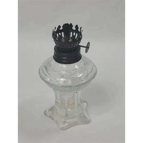Vintage Clear Glass Miniature Hurricane Kerosene Oil Lamp 5 Tall Two