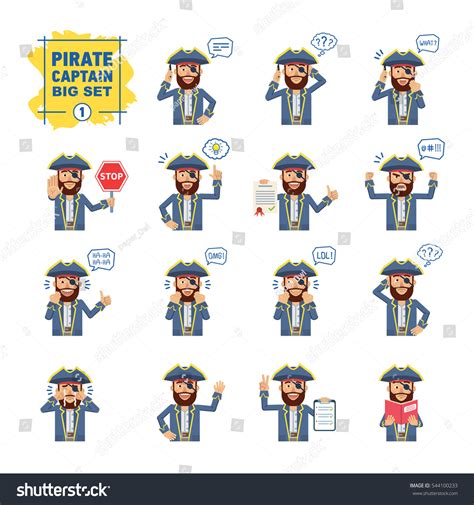 Big Set Pirate Captain Emoticons Showing Stock Vector Royalty Free