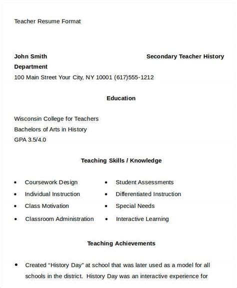 Start downloading this sample resume for this example of cv is available for free download in word format. 21+ Simple Teacher Resume Templates - PDF, DOC | Free ...