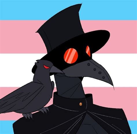 A Black Bird Wearing A Top Hat And Standing Next To A Person With Red Eyes