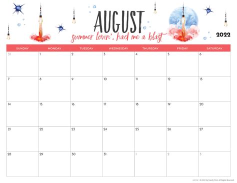 Cute Printable August Calendar