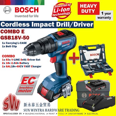 Combo Bosch Cordless Combi Impact Drilldriver Gsb18v 50 Professional