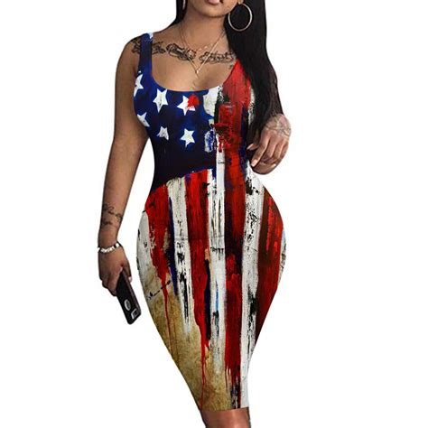 Womens Patriotic Tank Bodycon Dresses Sexy 4th Of July Dresses For Women American Flag