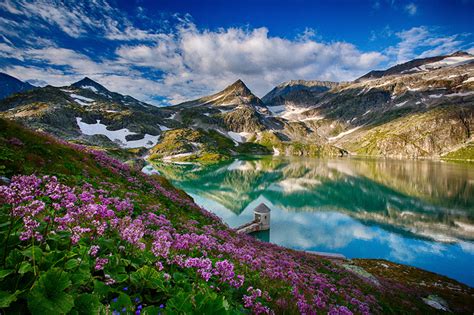 Image Alps Austria Nature Mountains Lake Reflection Clouds