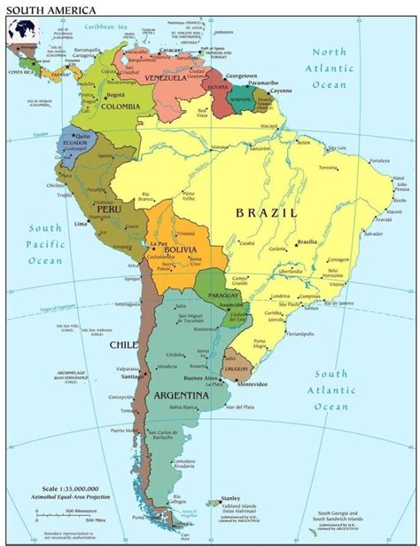 Printable Labeled Map Of South America Political With Countries