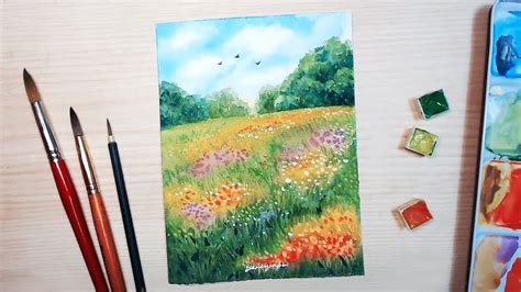 Watercolor Painting For Beginners Soft Flower Garden Landscape Easy